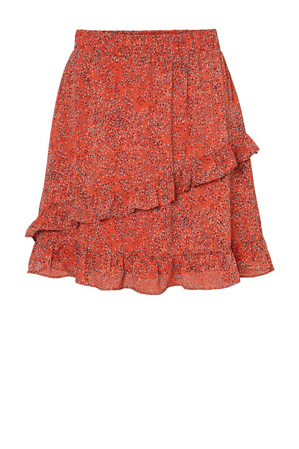 VERO MODA rok met all over print en ruches, Roodbruin