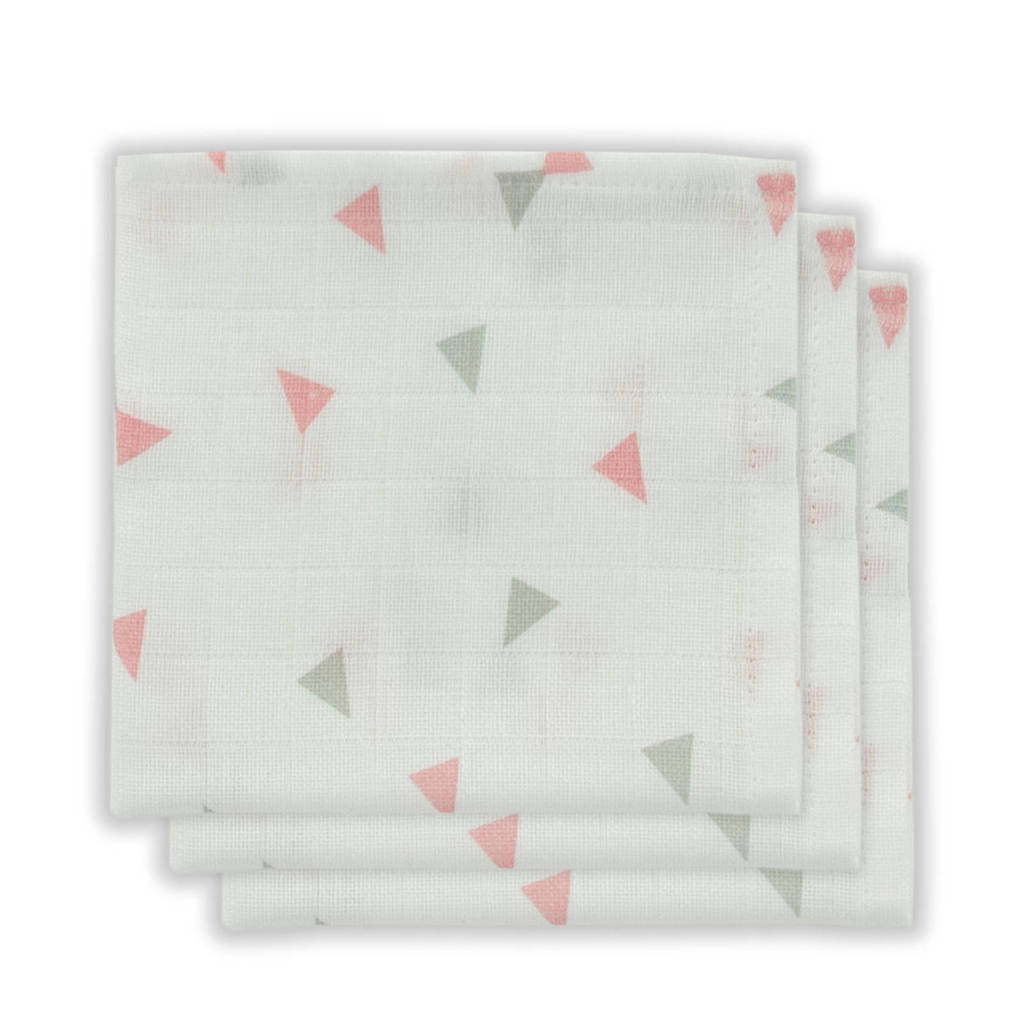 Little Lemonade hydrofiele monddoekjes grijs/roze driehoek - set van 3, wit/grijs/roze