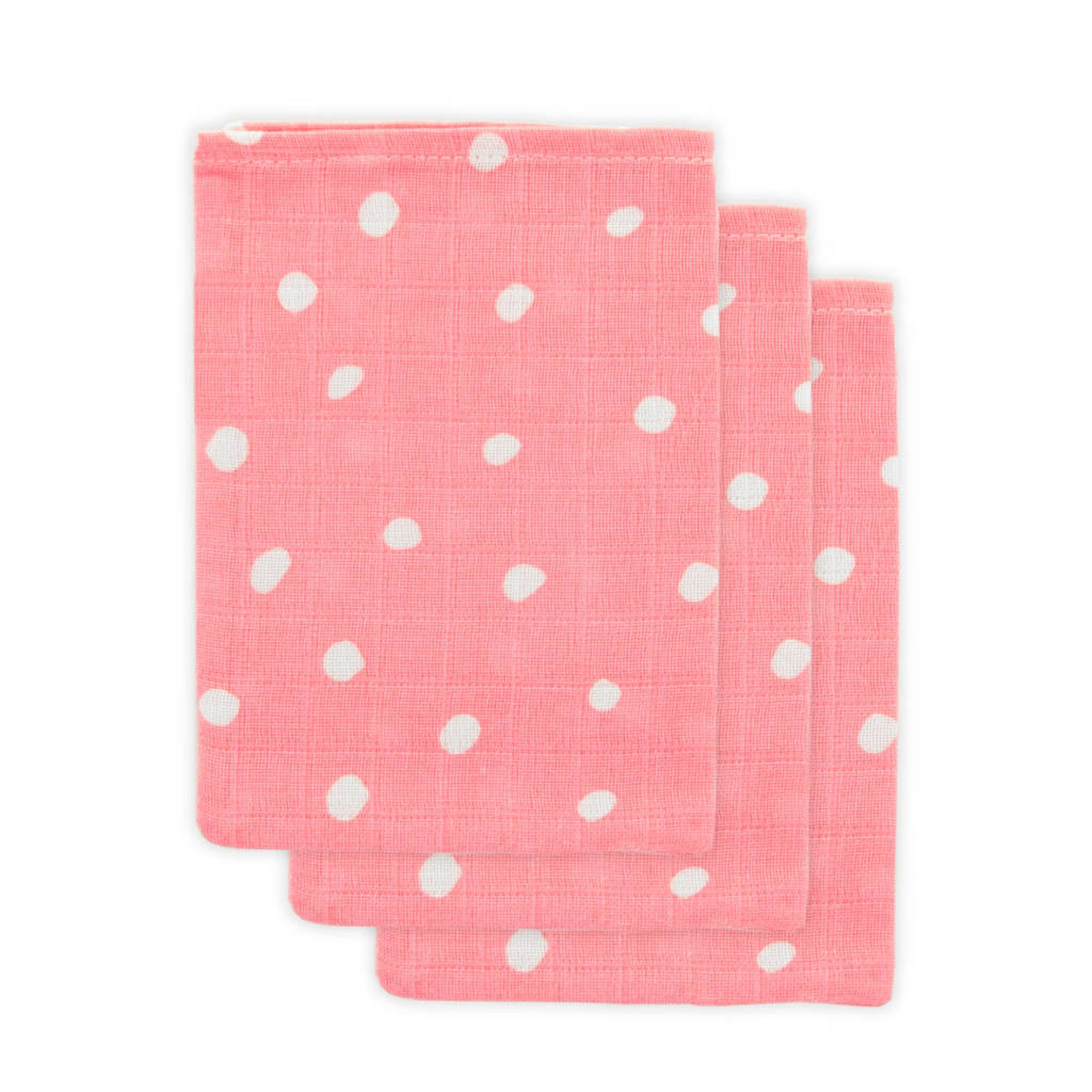 Little Lemonade hydrofiele washandjes roze stip - set van 3, Roze