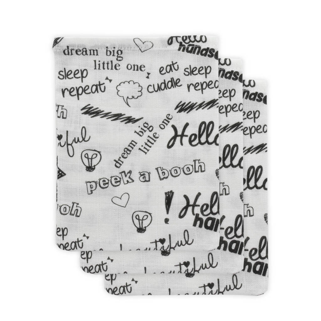 Little Lemonade hydrofiele washandjes zwart/wit - set van 3, Zwart/wit