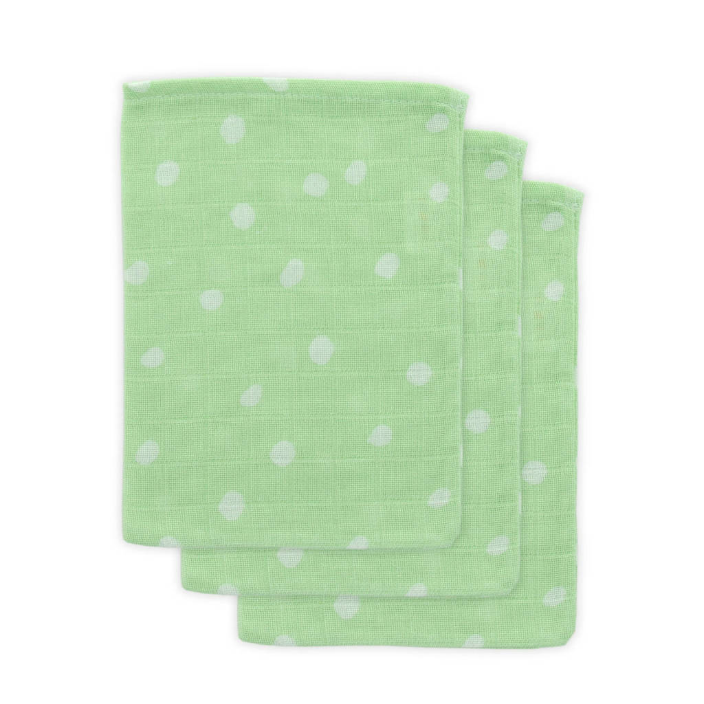 Little Lemonade hydrofiele washandjes groen stip - set van 3, Groen