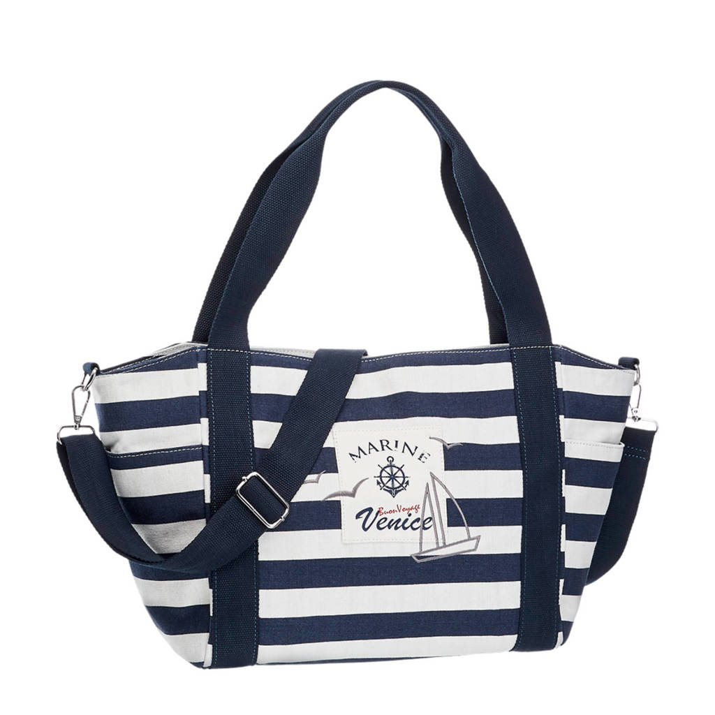 Graceland gestreepte shopper wit, Wit/blauw