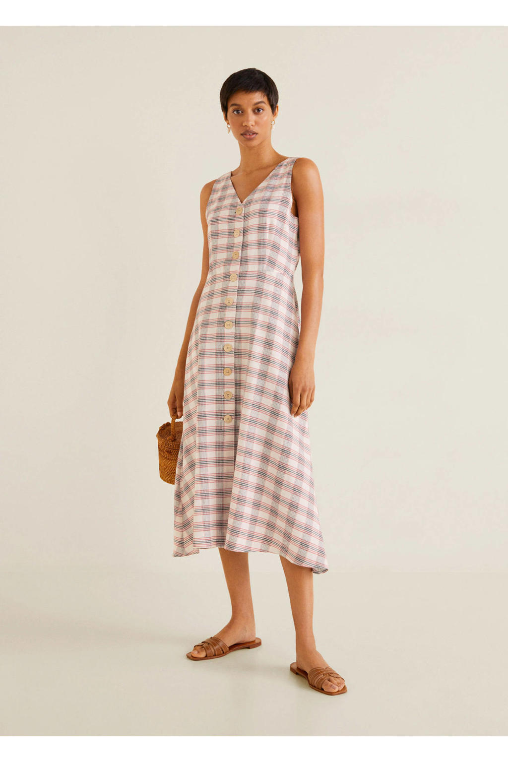 Mango geruite jurk rood/wit