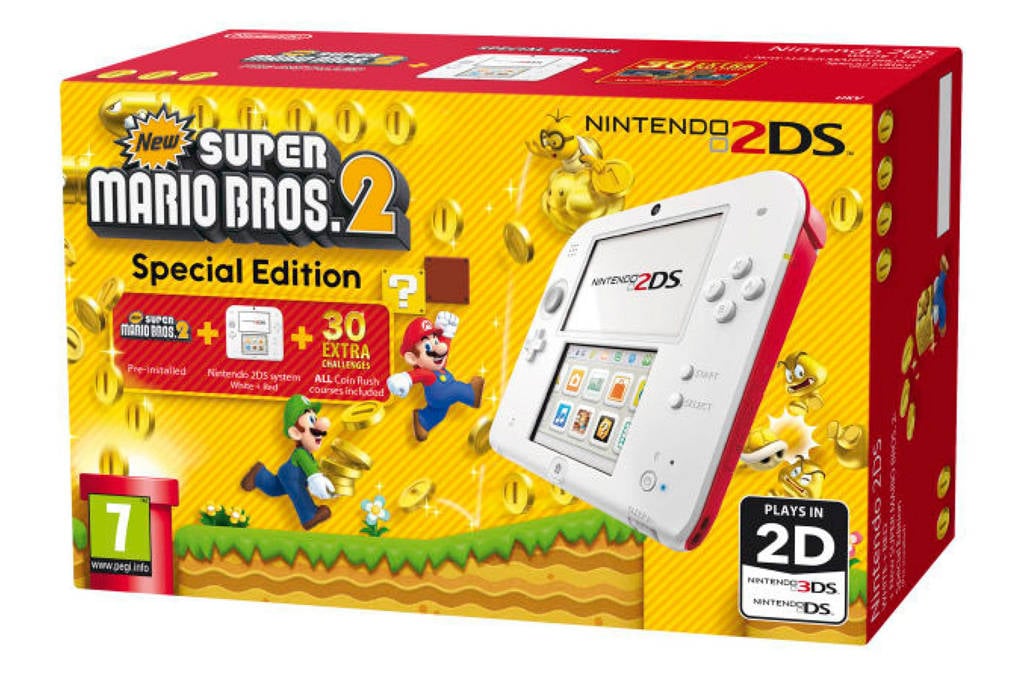 Nintendo 2DS + New Super Mario Bros 2, Wit en rood