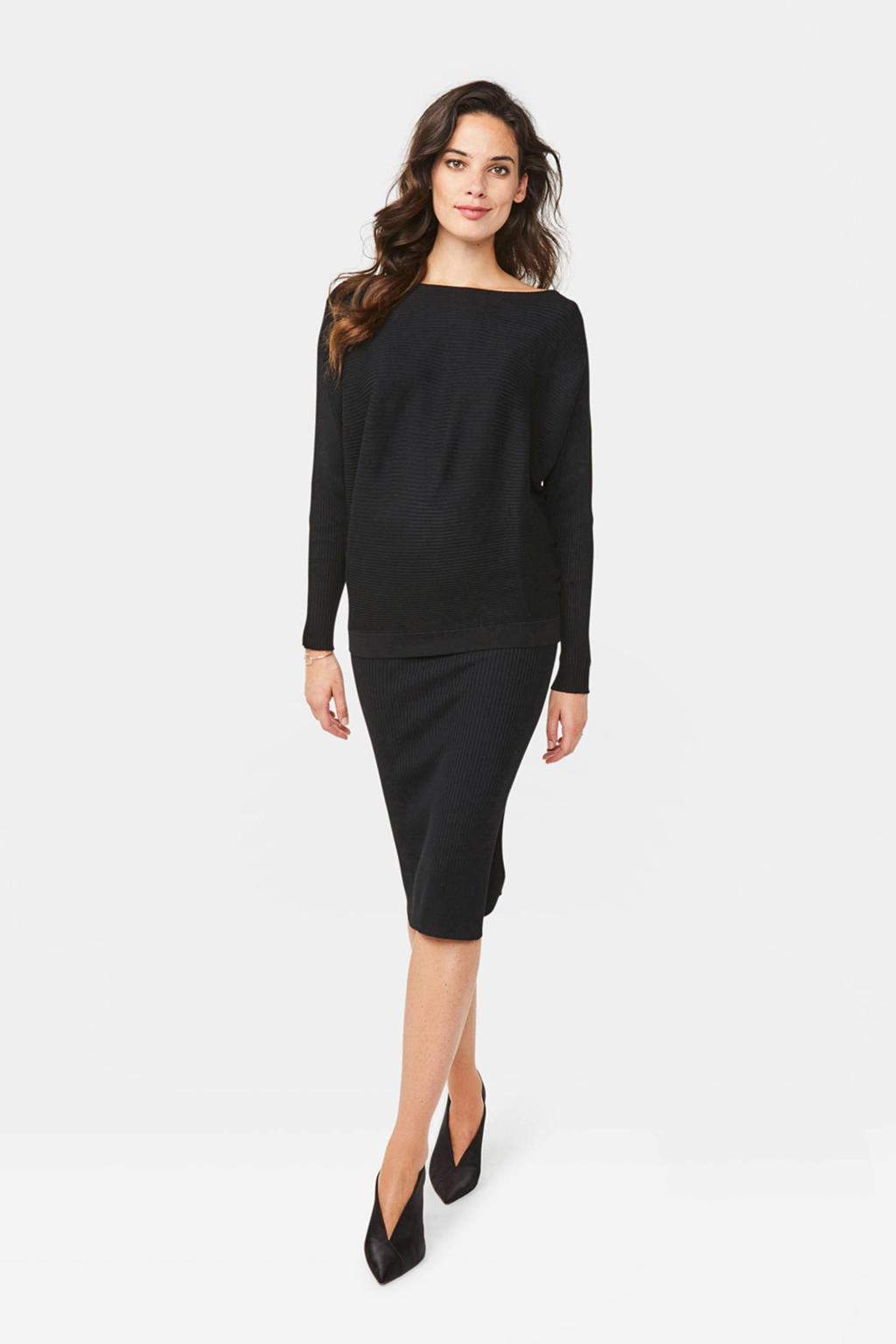 Zwarte dames WE Fashion longsleeve van viscose met lange mouwen en boothals