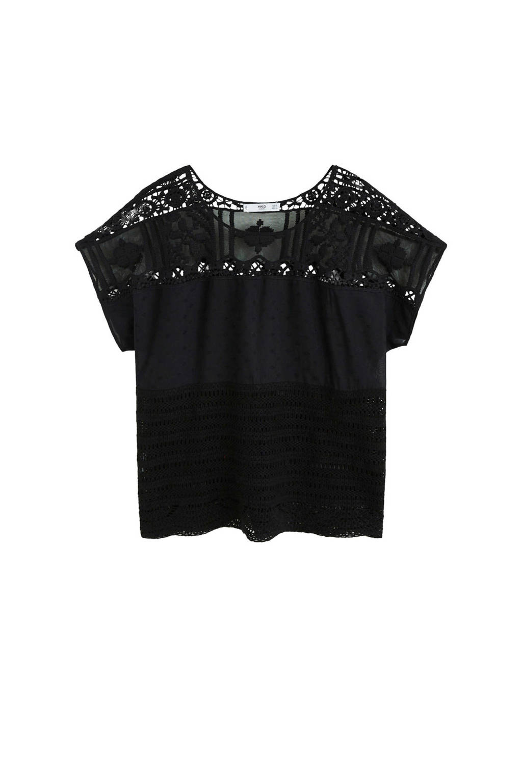 Mango top met kant zwart, Zwart