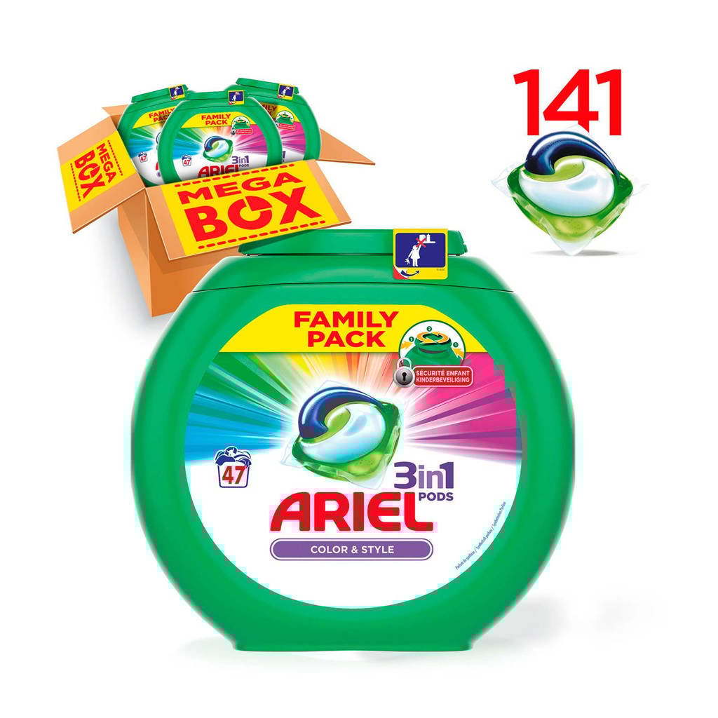 Ariel Kleur & Stijl 3in1Pods wasmiddelcapsules 3 x 47 wasbeurten, 141 stuks