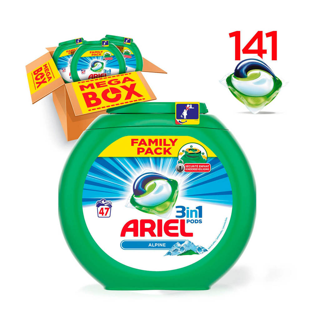 Ariel Alpine 3in1Pods wasmiddelcapsules 3 x 47 wasbeurten, 141 stuks