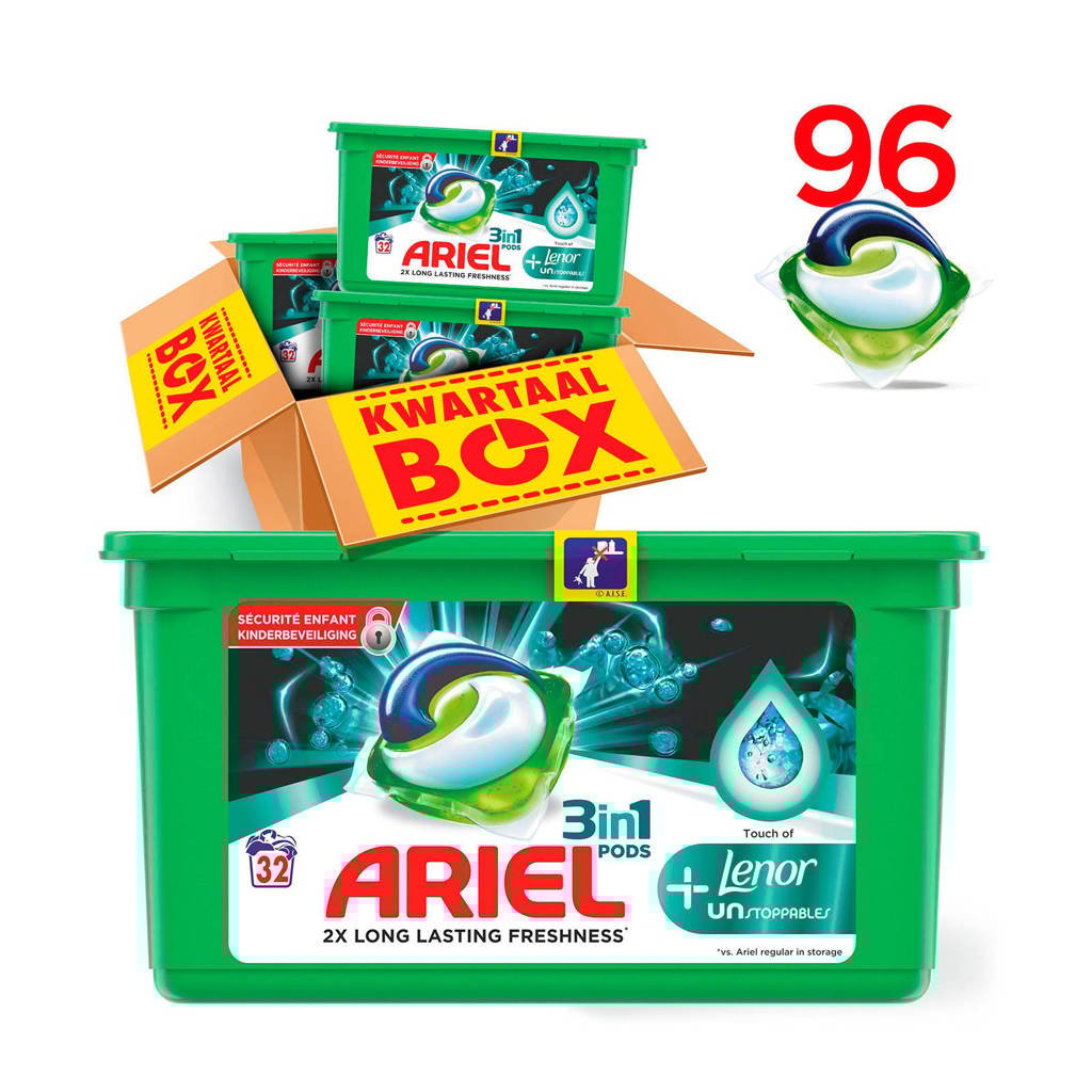 Ariel Touch Of Lenor 3in1Pods wasmiddelcapsules 3 x 32 wasbeurten, 96 stuks