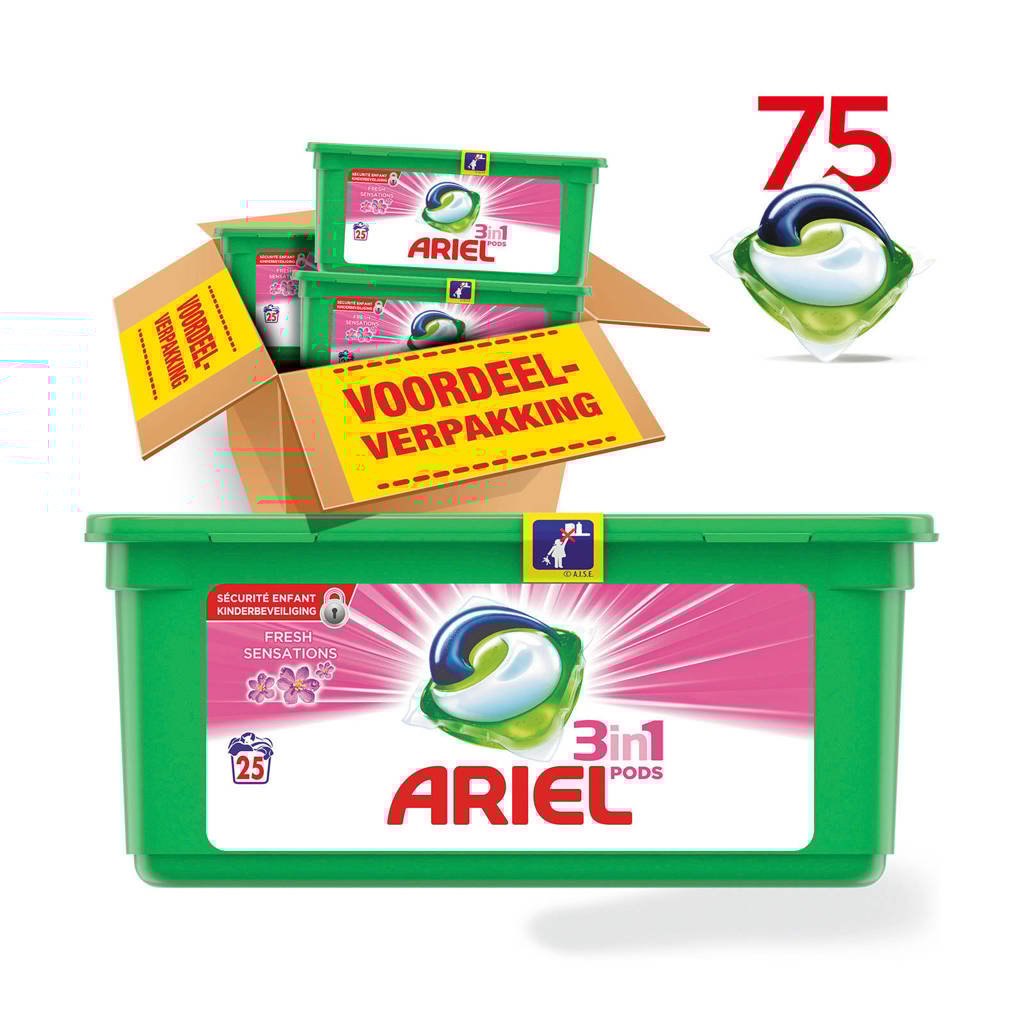Ariel Sensation Pink 3in1Pods wasmiddelcapsules 3 x 25 wasbeurten, 75 stuks