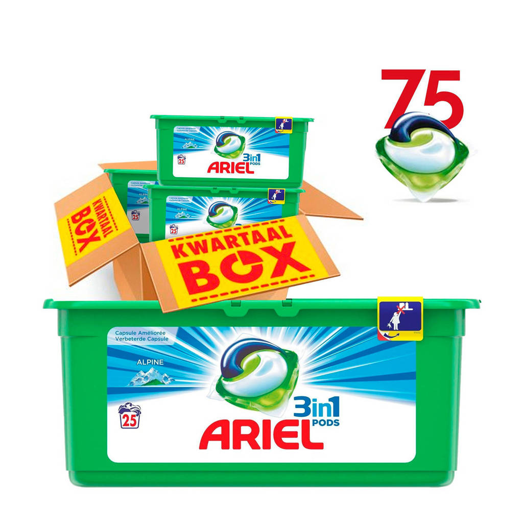 Ariel Alpine 3in1Pods wasmiddelcapsules 3 x 25 wasbeurten, 75 stuks