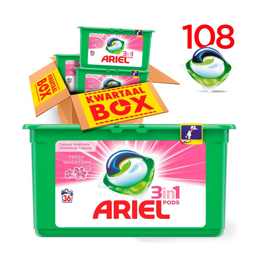 Ariel Sensation Pink 3in1Pods wasmiddelcapsules 3 x 36 wasbeurten, 108 stuks