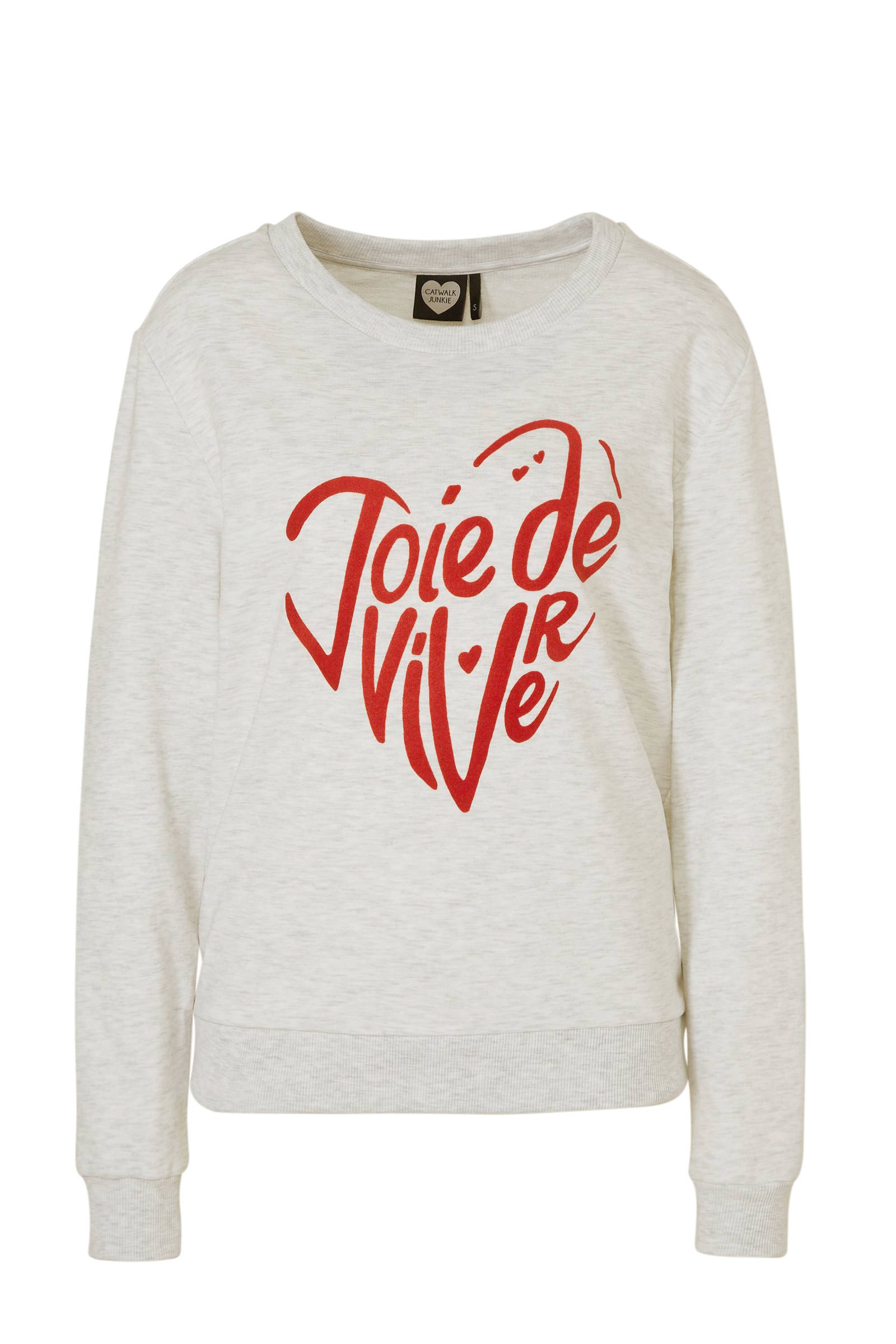 Catwalk Junkie sweater met tekst lichtgrijs | wehkamp Catwalk Junkie sweater met hartjes | wehkamp