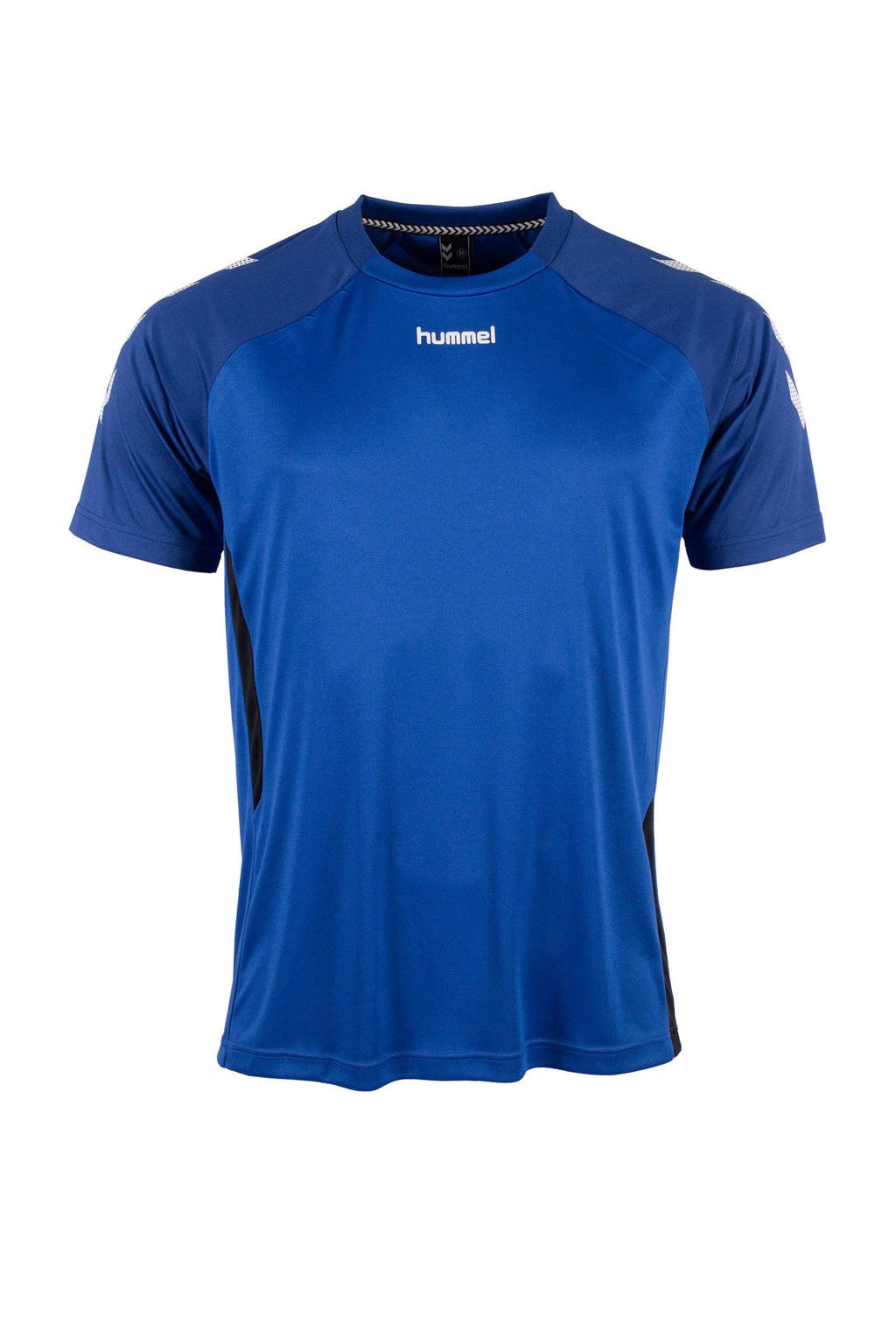 Blauwe heren hummel Senior sport T-shirt van polyester met korte mouwen en ronde hals