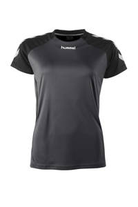 Antraciet en zwarte dames hummel sport T-shirt Aarhus van polyester met korte mouwen en ronde hals