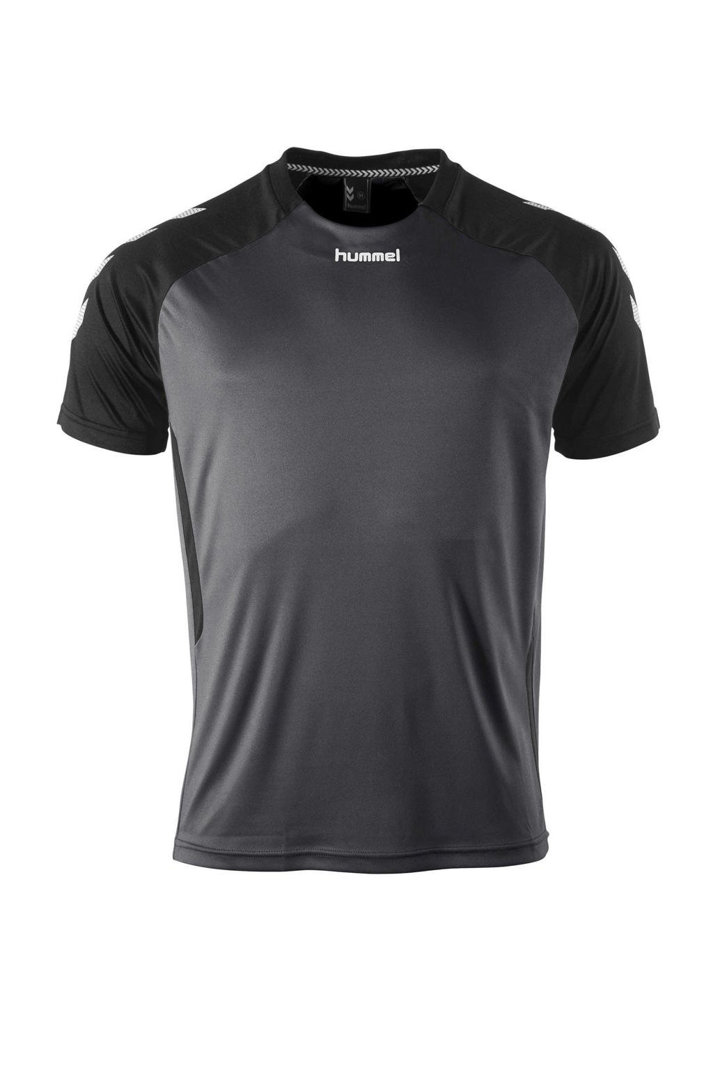 Antraciet en zwarte heren hummel Senior sport T-shirt Aarhus van polyester met korte mouwen en ronde hals