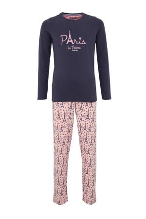 pyjama met print donkerblauw/roze