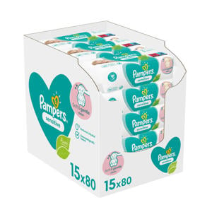 Wehkamp Pampers Sensitive XXL box - 15 x 80 babydoekjes aanbieding