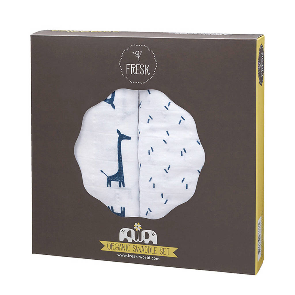 Fresk hydrofiele luier 120x120 cm (set van 2) wit/blauw, Wit/donkerblauw