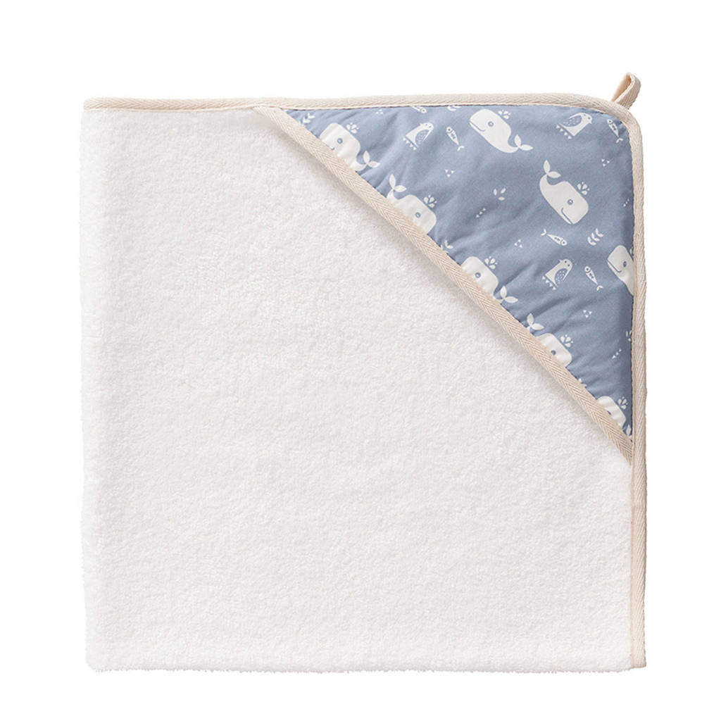 Fresk wikkeldeken Whale 75x75 cm blauw, Wit/blauw