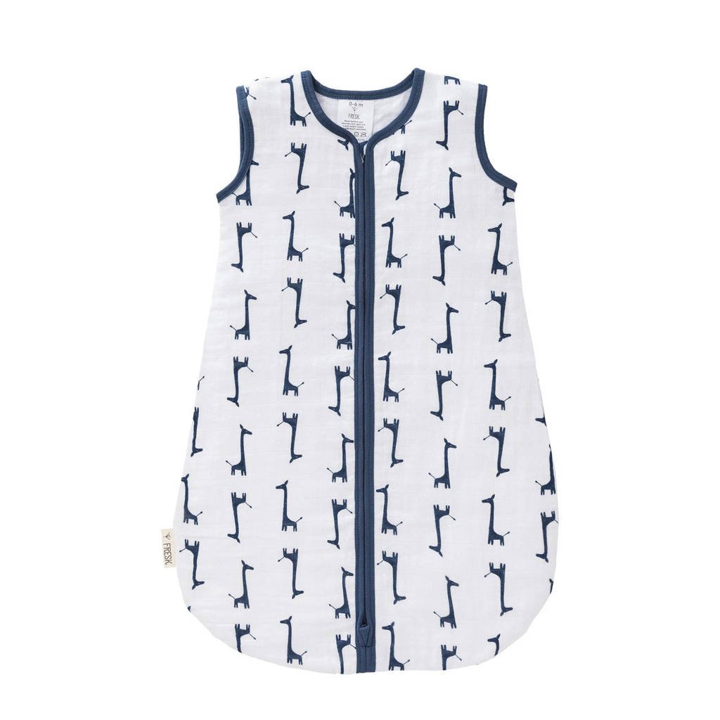Fresk baby slaapzak muslin 2-laags giraf blauw, Wit/donkerblauw