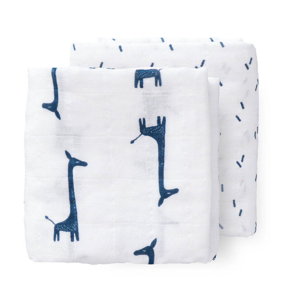 Fresk hydrofiele luier 60x70 cm (set van 2) wit/donkerblauw, Wit/donkerblauw