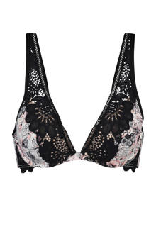 voorgevormde push-up beugelbh Harper met kant zwart/roze