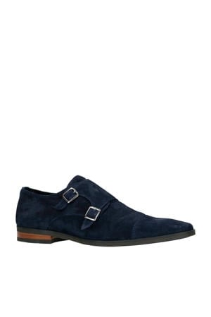 suède gespschoenen donkerblauw