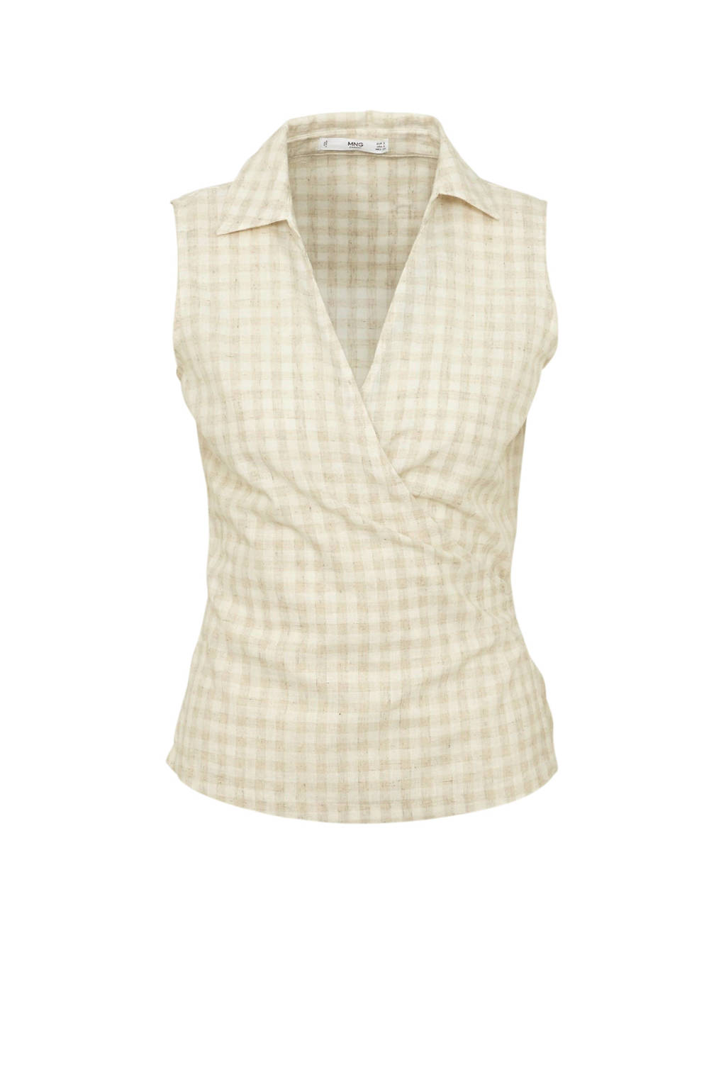 Mango top met ruitprint beige, Beige