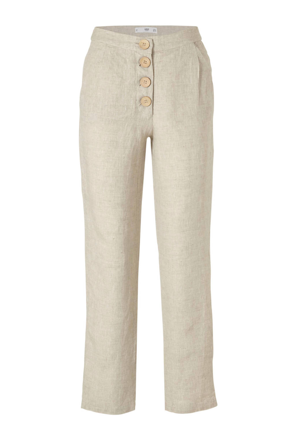Mango straight fit pantalon met houtenknopen, Lichtbeige