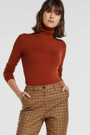 geruite straight fit pantalon bruin