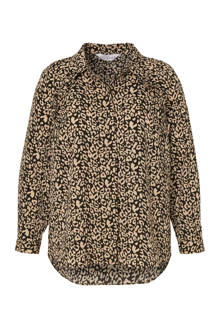 blouse met panterprint zwart