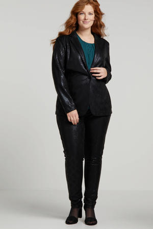 coated skinny broek met slangenprint zwart