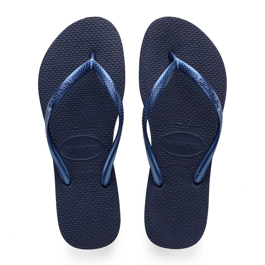 Blauwe dames Havaianas Slim teenslippers van rubber