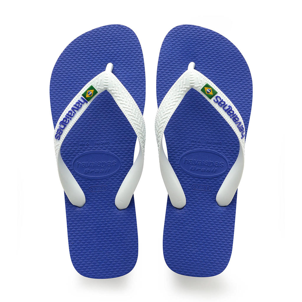 Wit en blauwe heren Havaianas Brasil Logo teenslippers van rubber