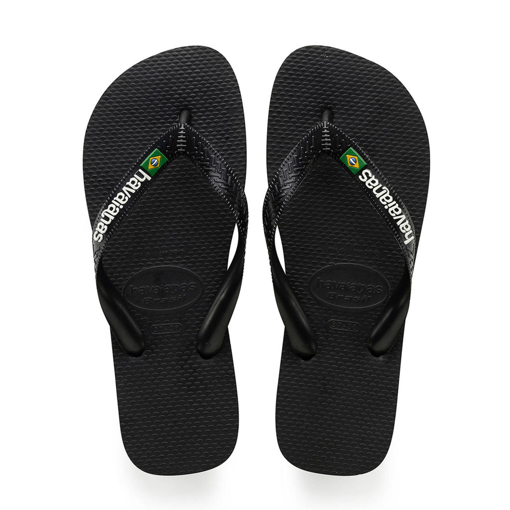 Zwarte heren Havaianas Brasil Logo teenslippers van rubber