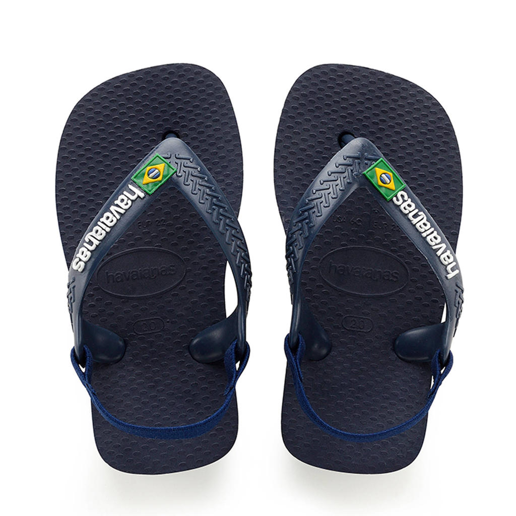 Blauwe meisjes Havaianas Baby Brasil Logo II teenslippers met hielbandje van rubber
