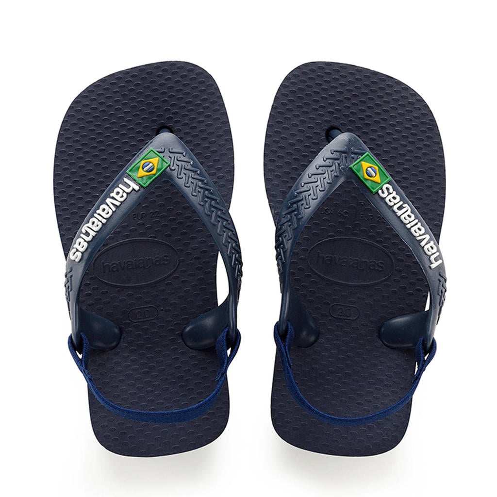 Blauwe meisjes Havaianas Baby Brasil Logo II teenslippers met hielbandje van rubber