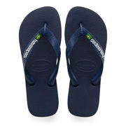 thumbnail: Donkerblauwe jongens en meisjes Havaianas Brasil Logo teenslippers van blauw/wit 