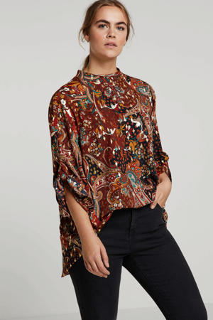 glittertop met all over print bruin-multi