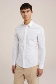 thumbnail: Witte heren WE Fashion Fundamentals tall fit overhemd van duurzaam katoen met lange mouwen, klassieke kraag en knoopsluiting