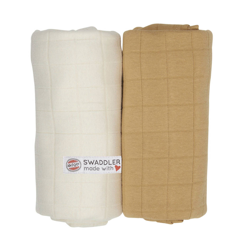Lodger solid hydrofiele doeken 70x70 cm ecru-okergeel (set van 2), Ecru-okergeel