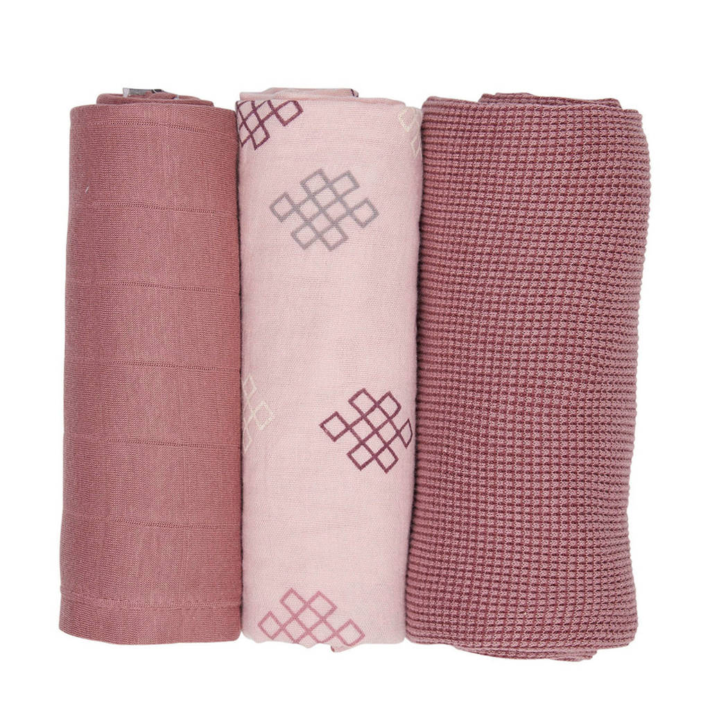 Lodger empire knot hydrofiele doeken 70x70 cm donkerroze (set van 3), Donkerroze