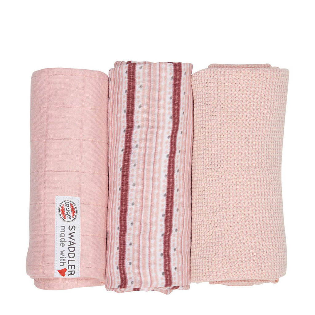 Lodger empire stripe hydrofiele doeken 70x70 cm roze (set van 3), Roze