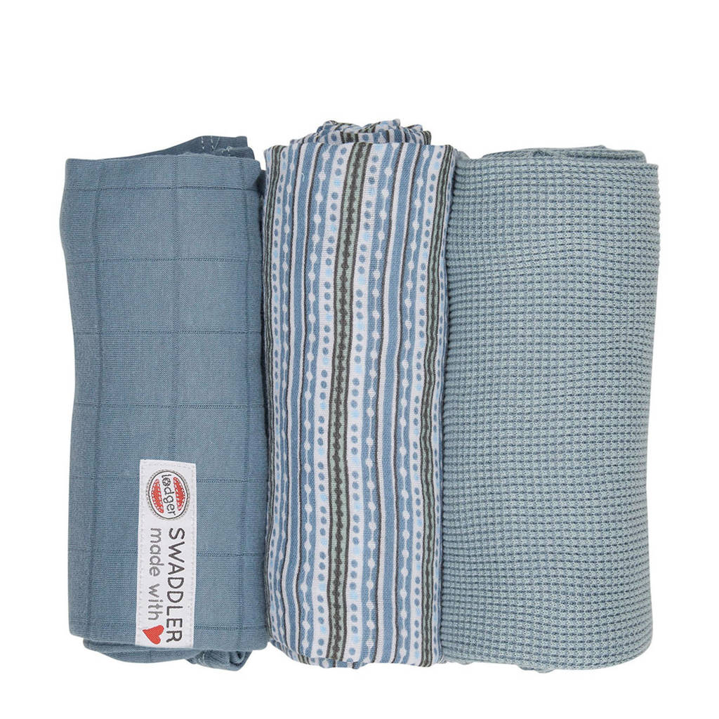 Lodger empire stripe hydrofiele doeken 70x70 cm blauw (set van 3), Blauw