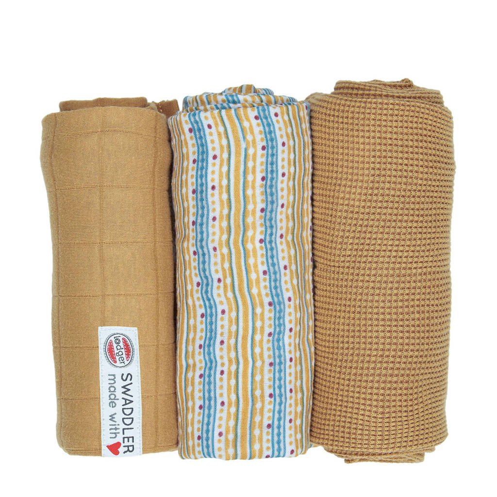 Lodger empire stripe hydrofiele doeken 70x70 cm okergeel (set van 3), Okergeel