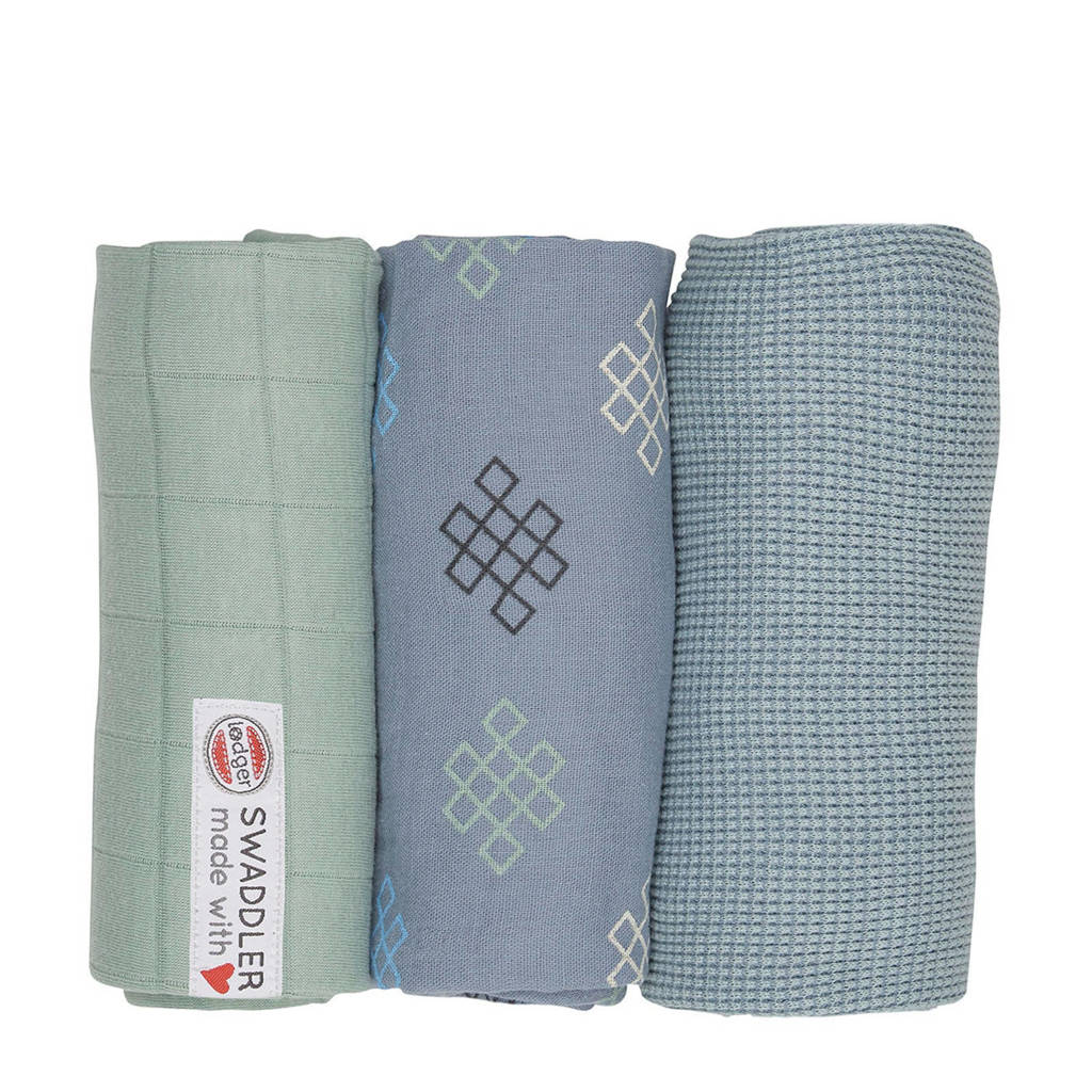 Lodger empire knot hydrofiele doeken 70x70 cm blauw (set van 3), Blauw