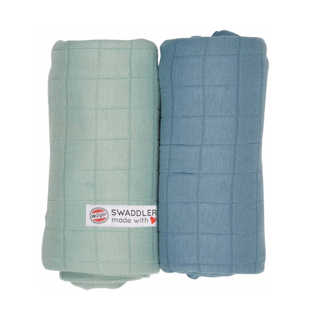 Lodger solid hydrofiele doeken 70x70 cm blauw-groen (set van 2), Blaue-groen