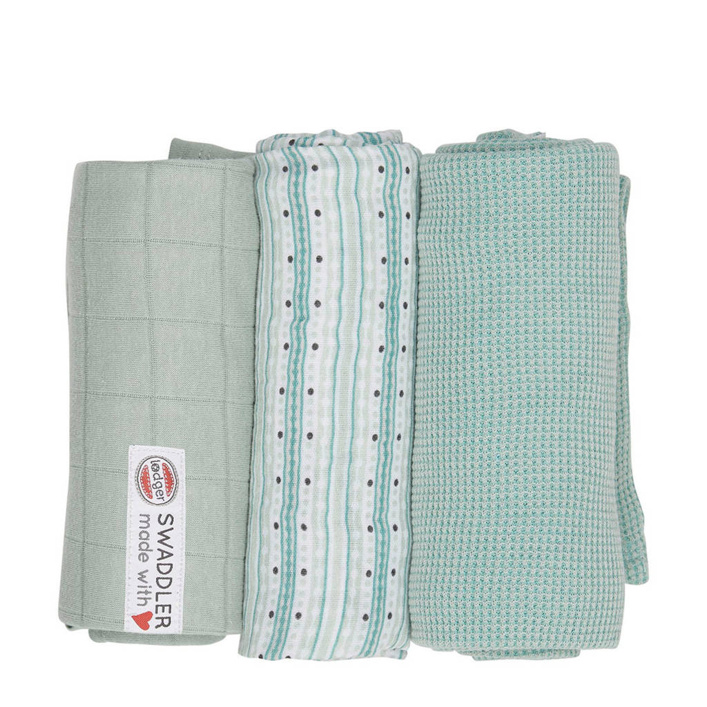 Lodger empire stripe hydrofiele doeken 70x70 cm blauw (set van 3), Groen