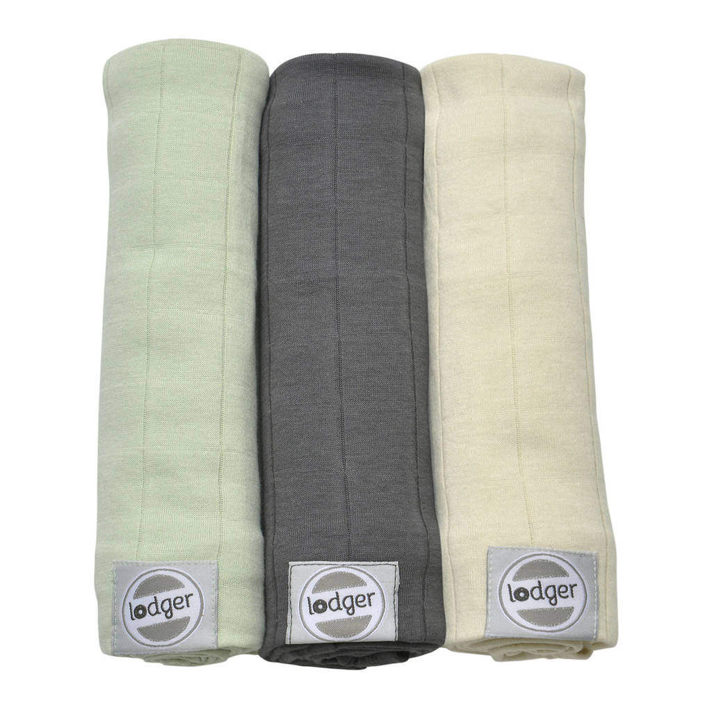 Lodger solid hydrofiele doeken 70x70 cm multi (set van 3), Multi grijs- groen